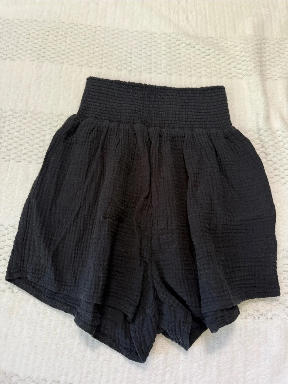 High waisted black linen shorts